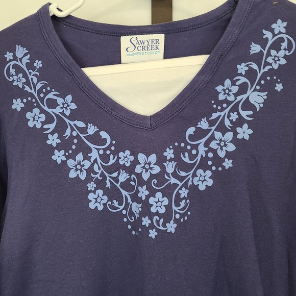 (1651) Sawyer Creek Studio Woman's Long Sleeve Pullover Blouse,Size: Medium Blue - Picture 7 of 16